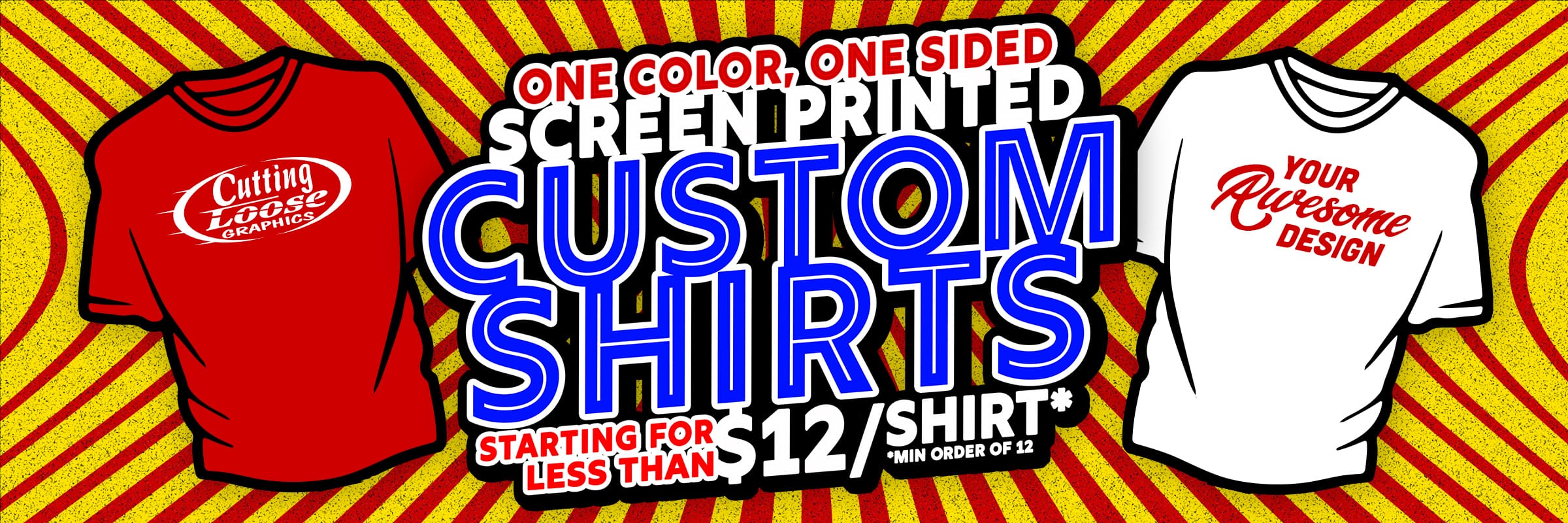 custom-shirts-starting-at Custom Printed Screen Printed shirts one-color starting at $12/shirt with a minimum run of 12.
