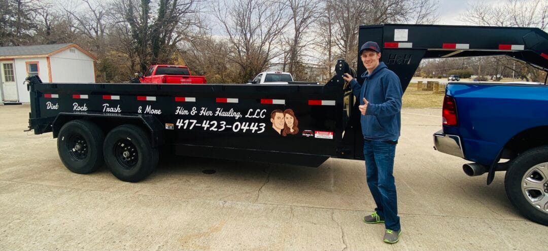 Pictured here are the truck and trailer graphics for Him and Her Hauling, based in Sarcoxie, Missouri.