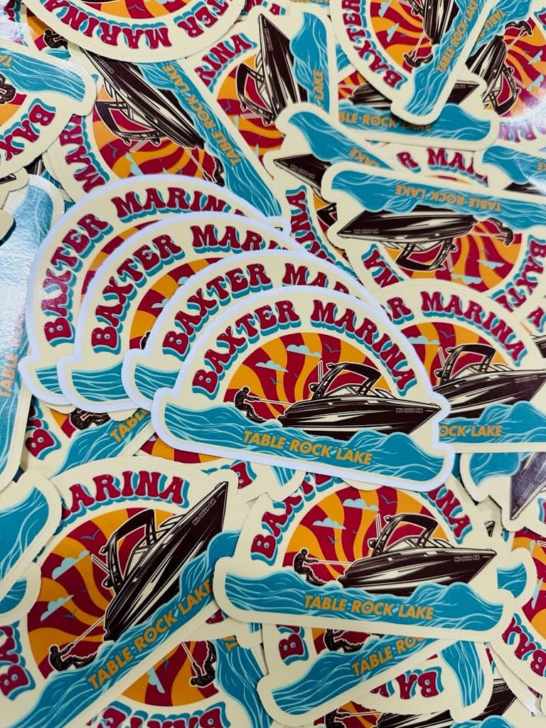 Baxter Marina custom die-cut stickers.